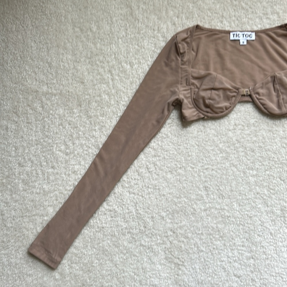 TIC TOC Tan Long Sleeve Crop Top - Picture 4 of 8